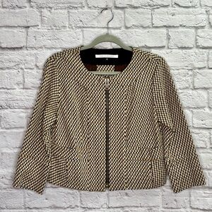 DVF Diane Von Furstenberg Womens Jacket Size 8 Full Zip 3/4 Sleeve Pattern Black